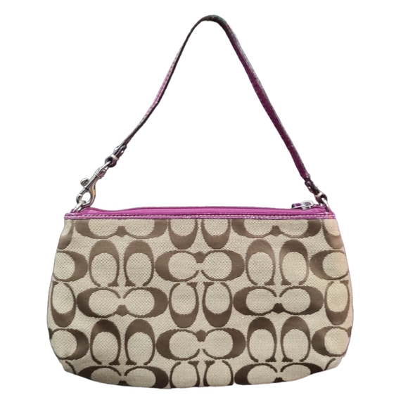 COACH Signature Stripe Large Wristlet Wallet Khaki Berry F47706 - Picture 7 of 16